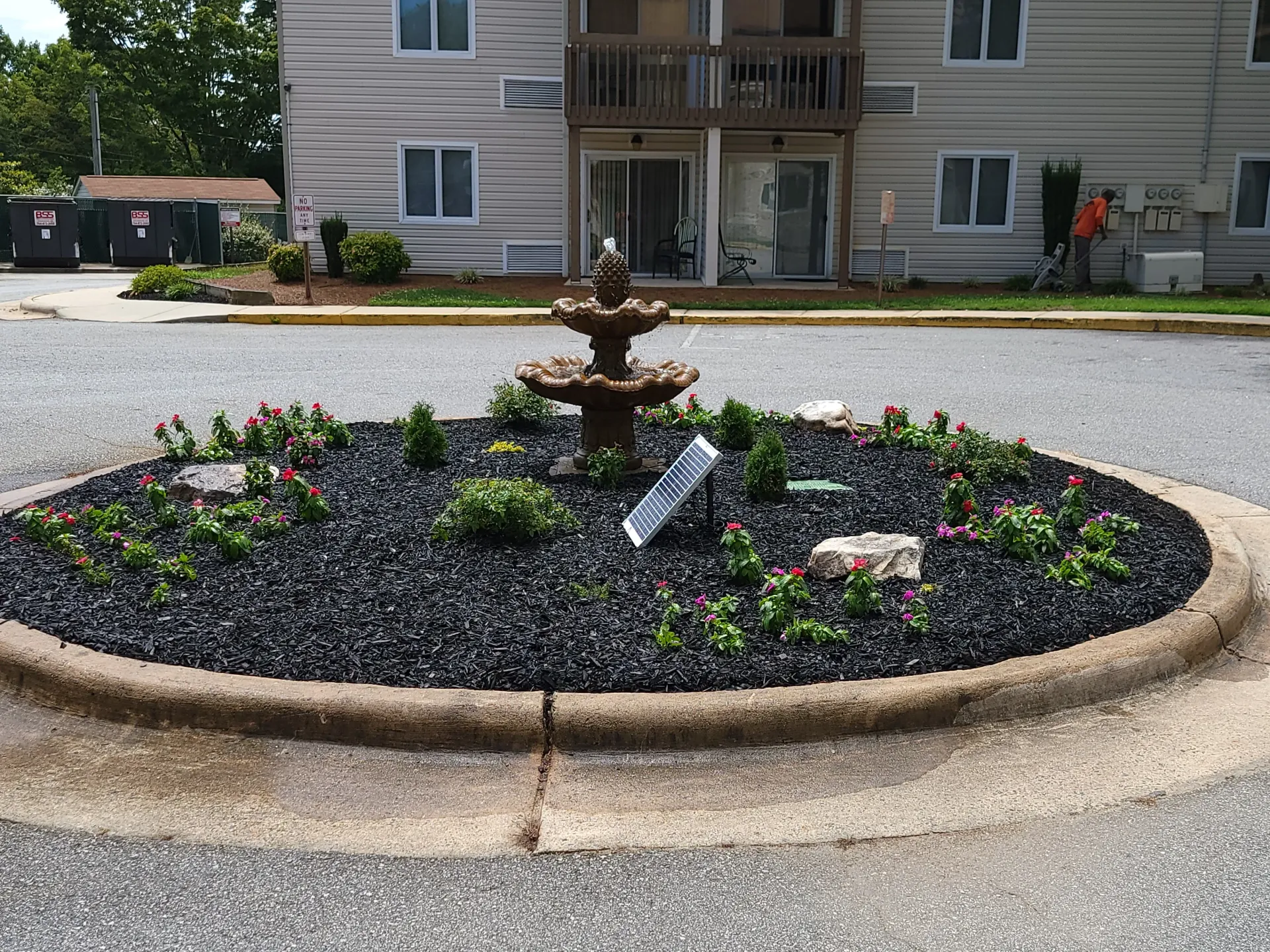 Landscaping island with fountain